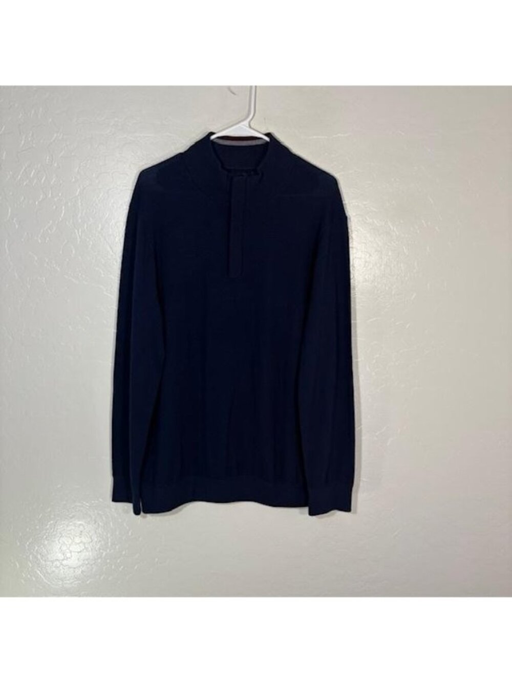 Mizzen+Main Sweater Mens XL Blue Mock Neck Henley Merino Wool Knit Pullover